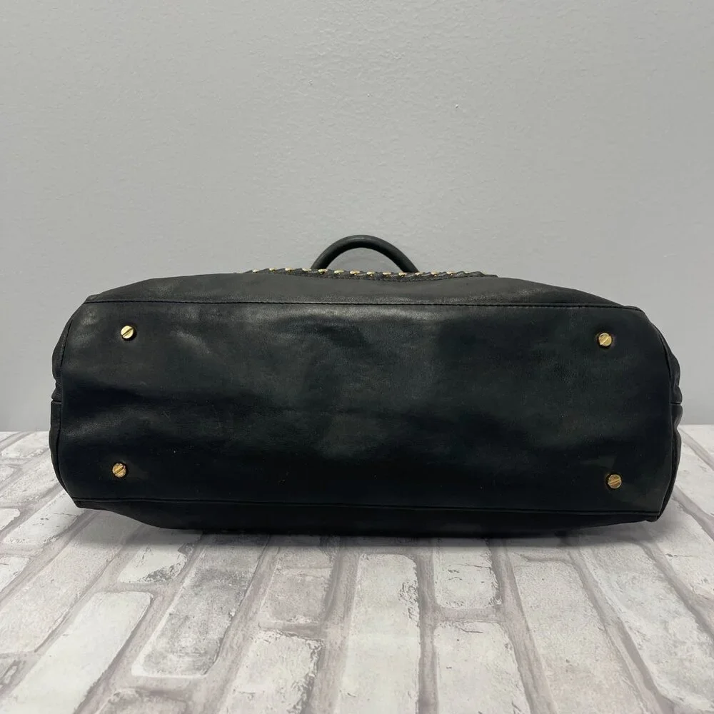Tory Burch Top Handle Satchel in Black Leather w/ Gold-tone Chain - Preowned